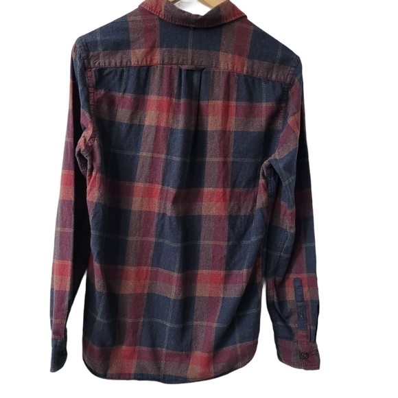 Burgandy Plaid Flannel Regular Fit High Low Button Front Shirt Size XS - Picture 9 of 12